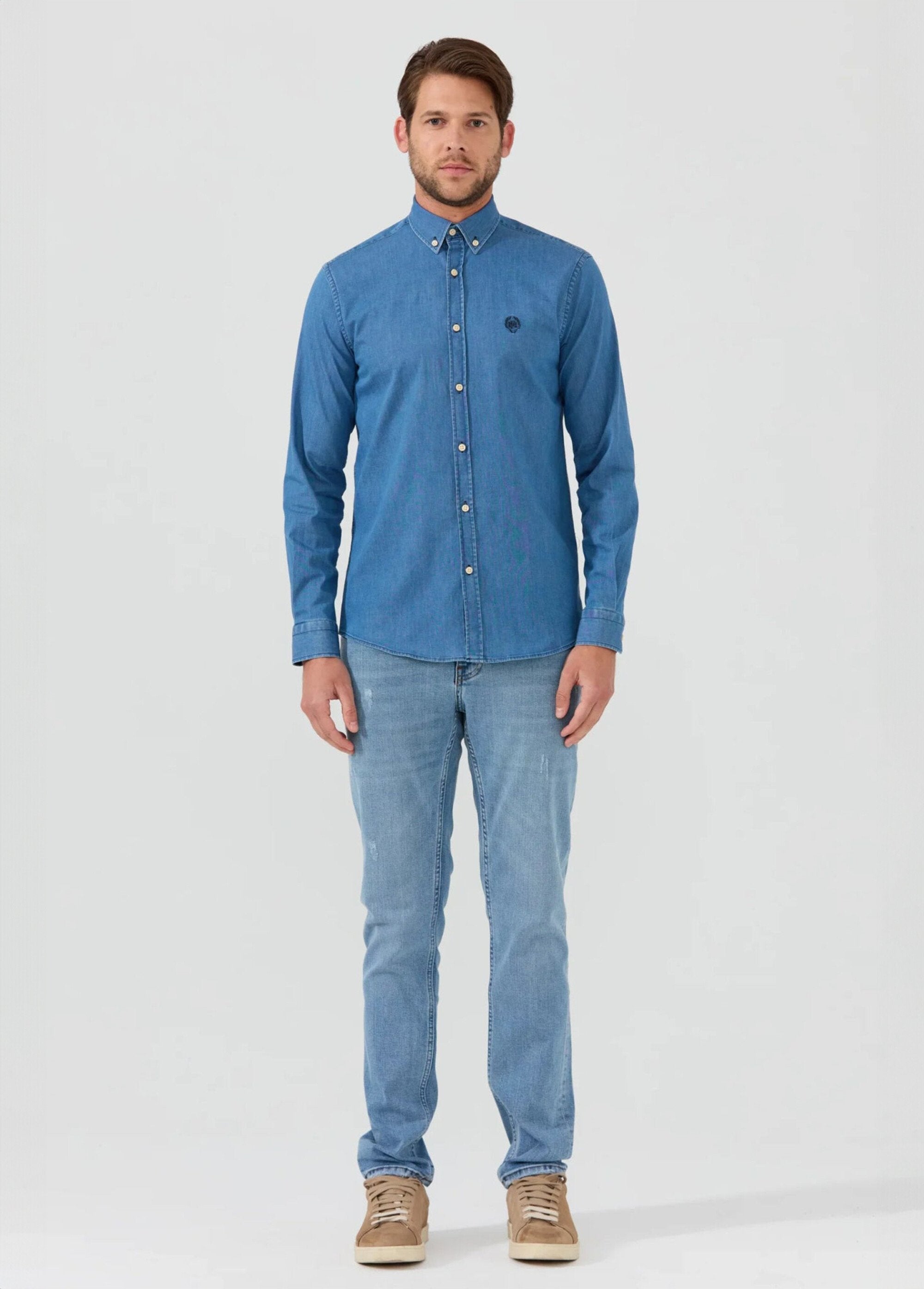 Casual_long-sleeved_chambray_shirt_Dark_blue_SF1_slim