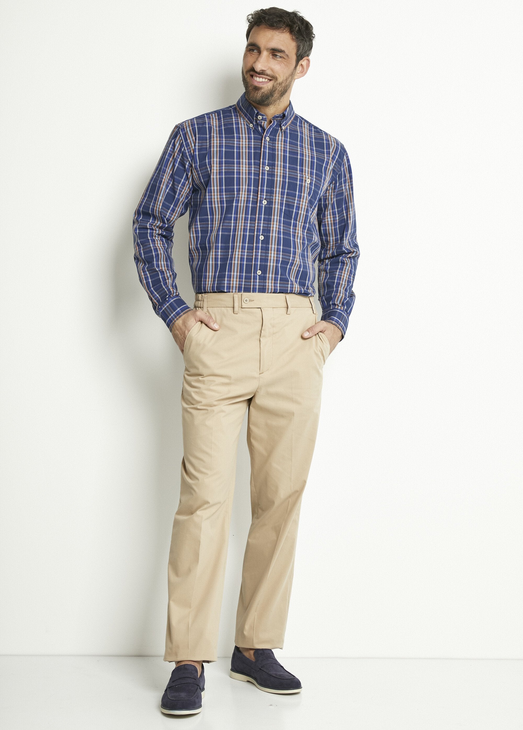 Long-sleeved_plain_or_checked_cotton_shirt_Blue_tiles_SF1_slim