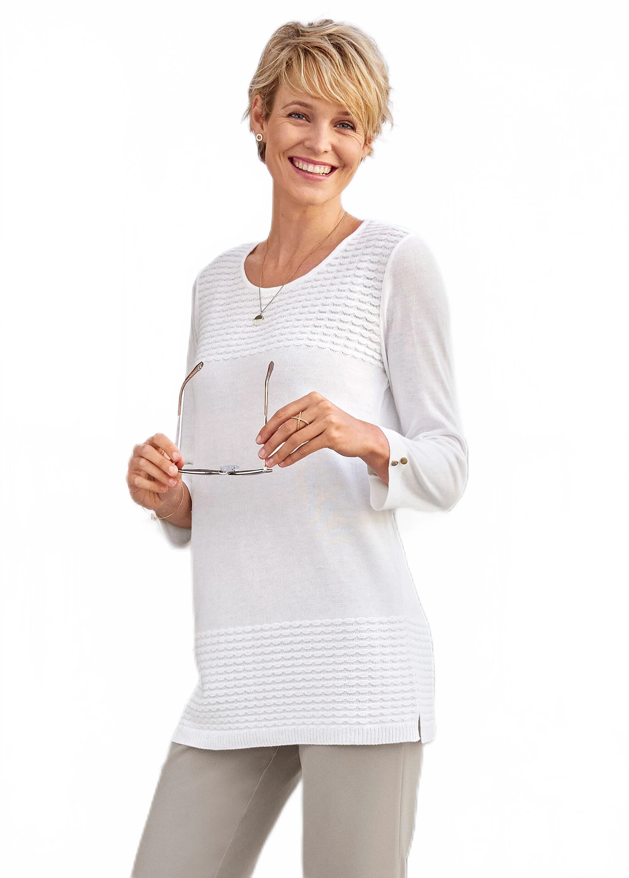 Pull-tunique_manches_3/4_maille_fantaisie_Blanc_FA1_slim