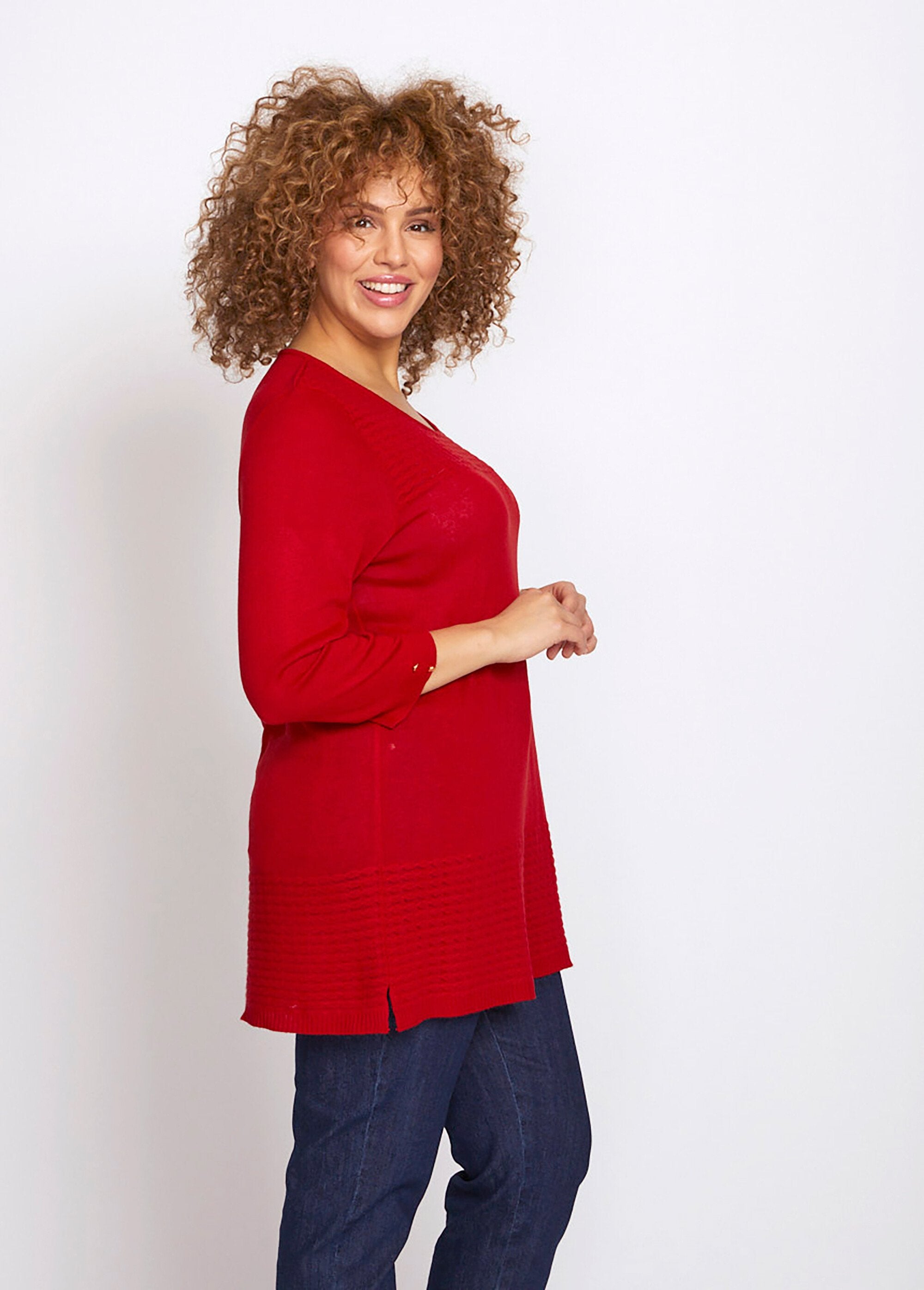 Pull-tunique_manches_3/4_maille_fantaisie_Carmin_DR1_curvy