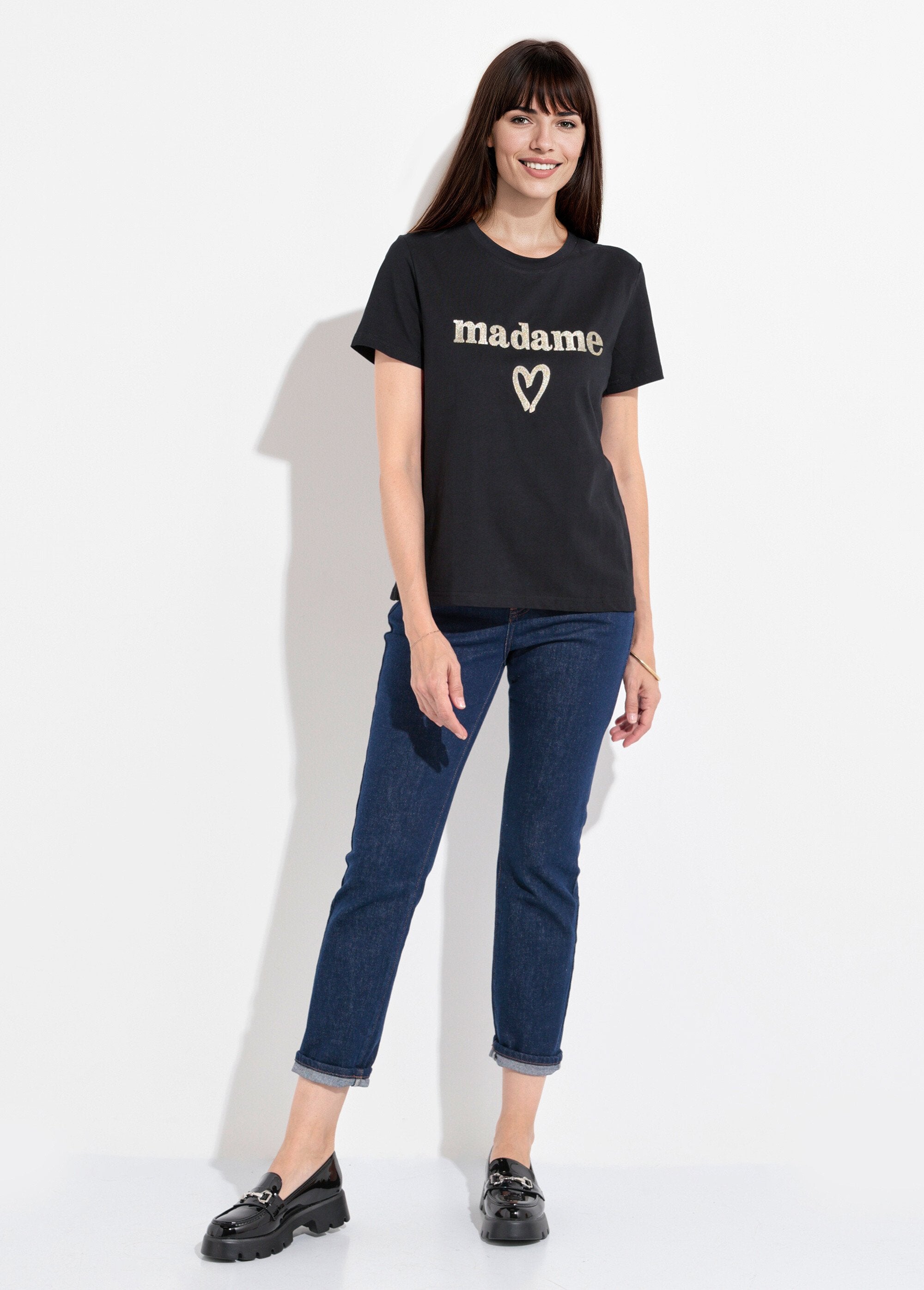 Madame_metallic_embroidery_round_neck_T-shirt_Black_SF1_slim