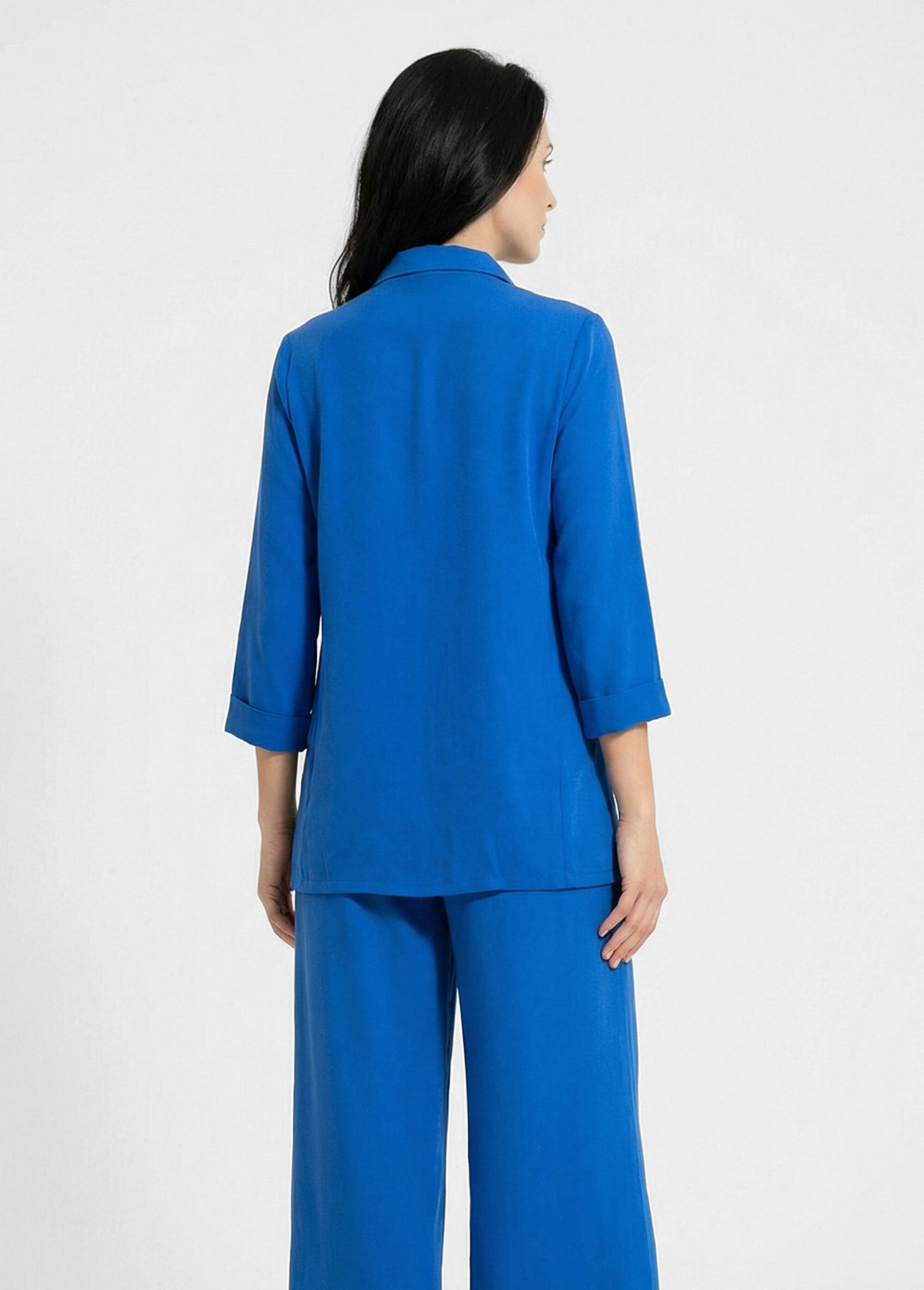 Essential_tailored_collar_jacket_with_3/4_sleeves_Bright_blue_DO1_slim