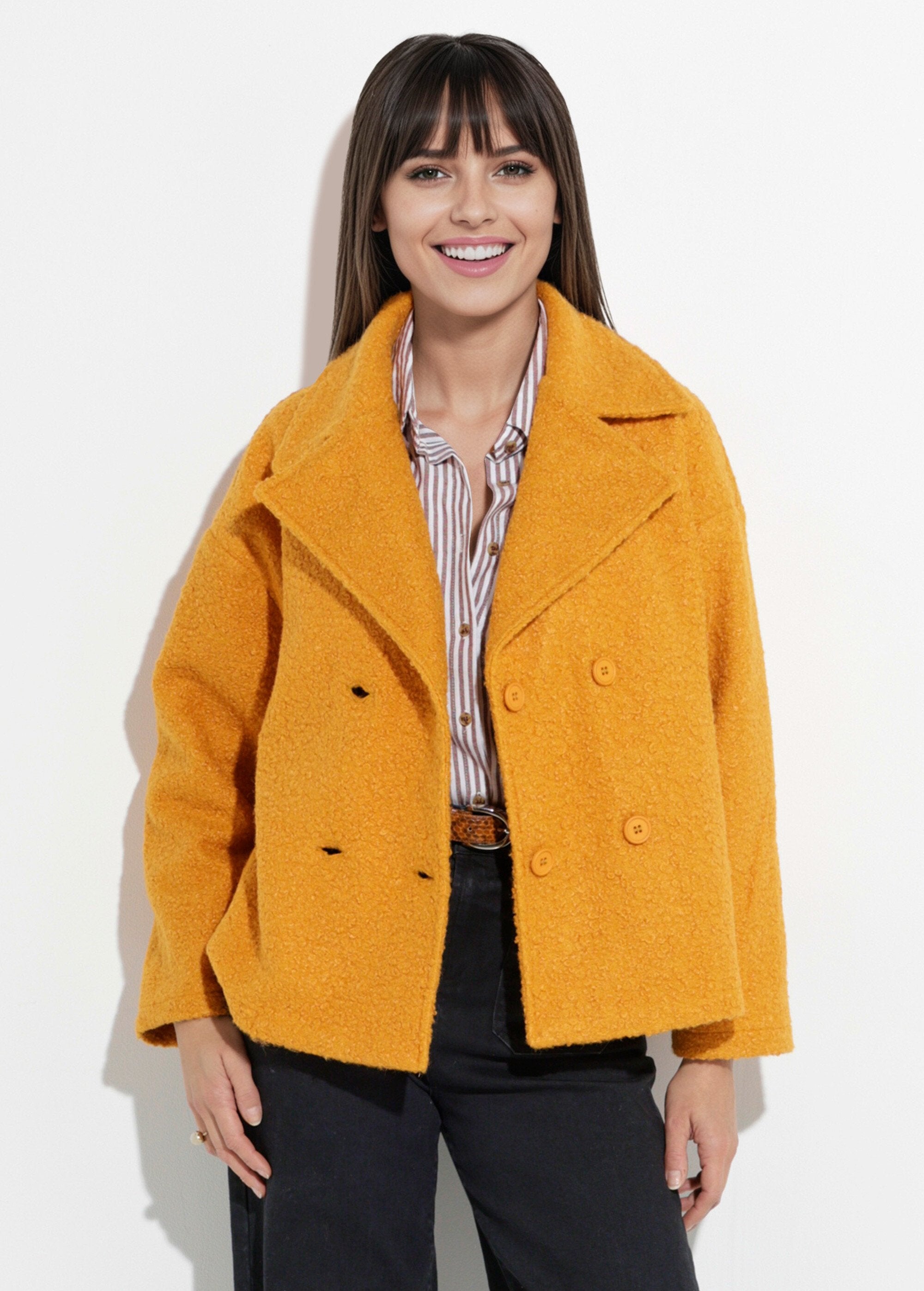 Short,_plain,_bouclé-style_pea_coat_Mustard_FA1_slim