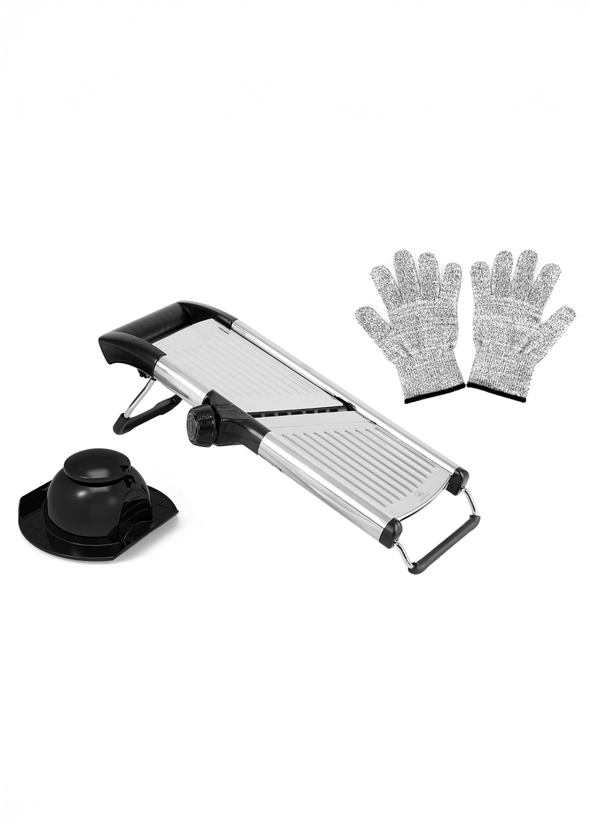 Professional_stainless_steel_mandolin_with_5_blades_and_protective_gloves_Black_and_gray_FA1_slim