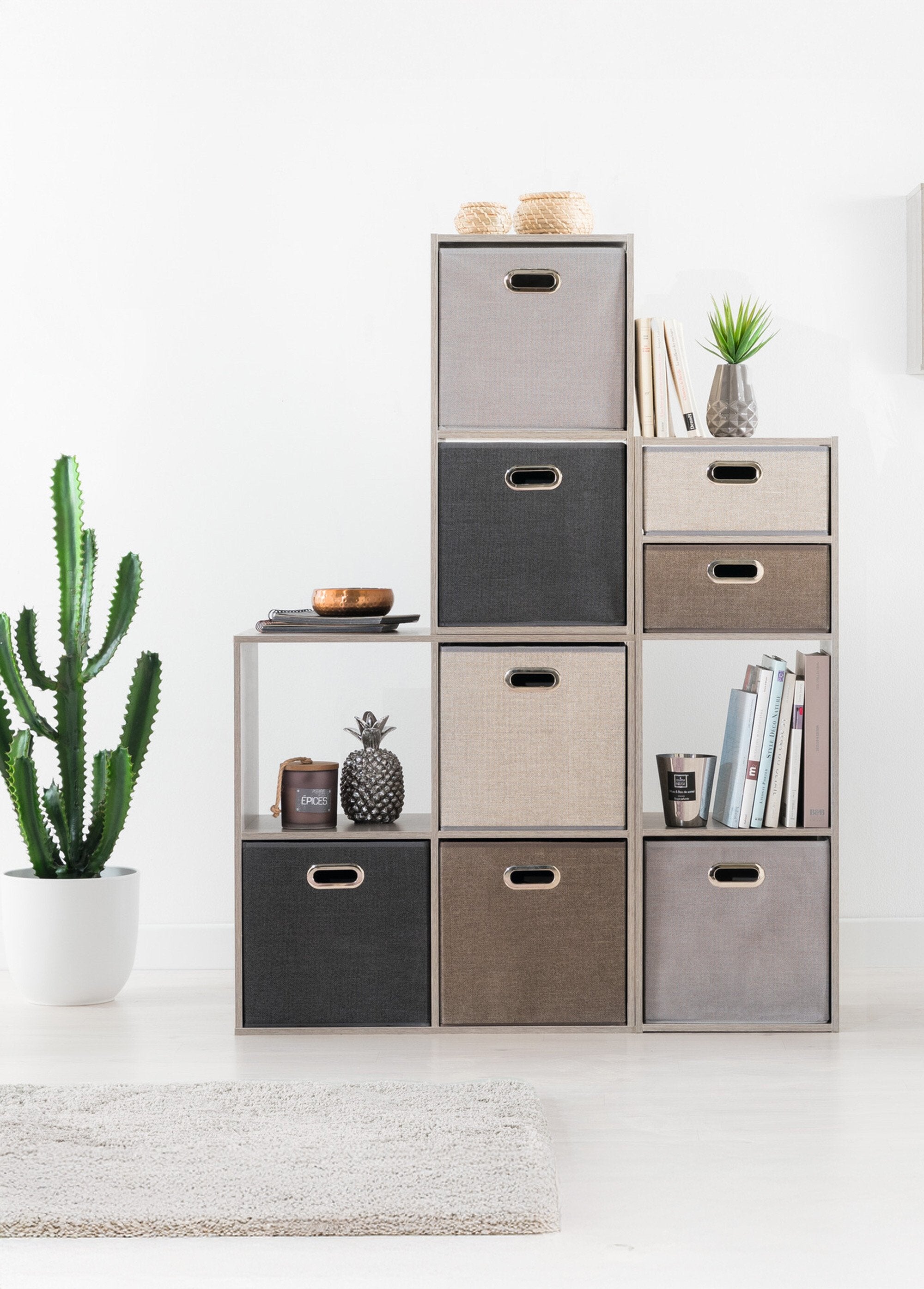 Panier_rangement_pliable,_poignée_métal_Beige_SF1_slim