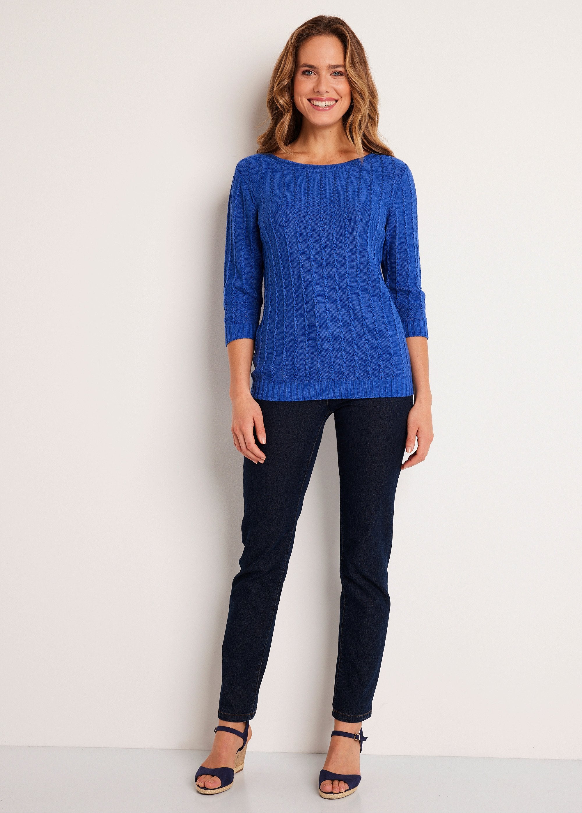 Boat_neck_sweater_with_3/4_sleeves_Blue_SF1_slim