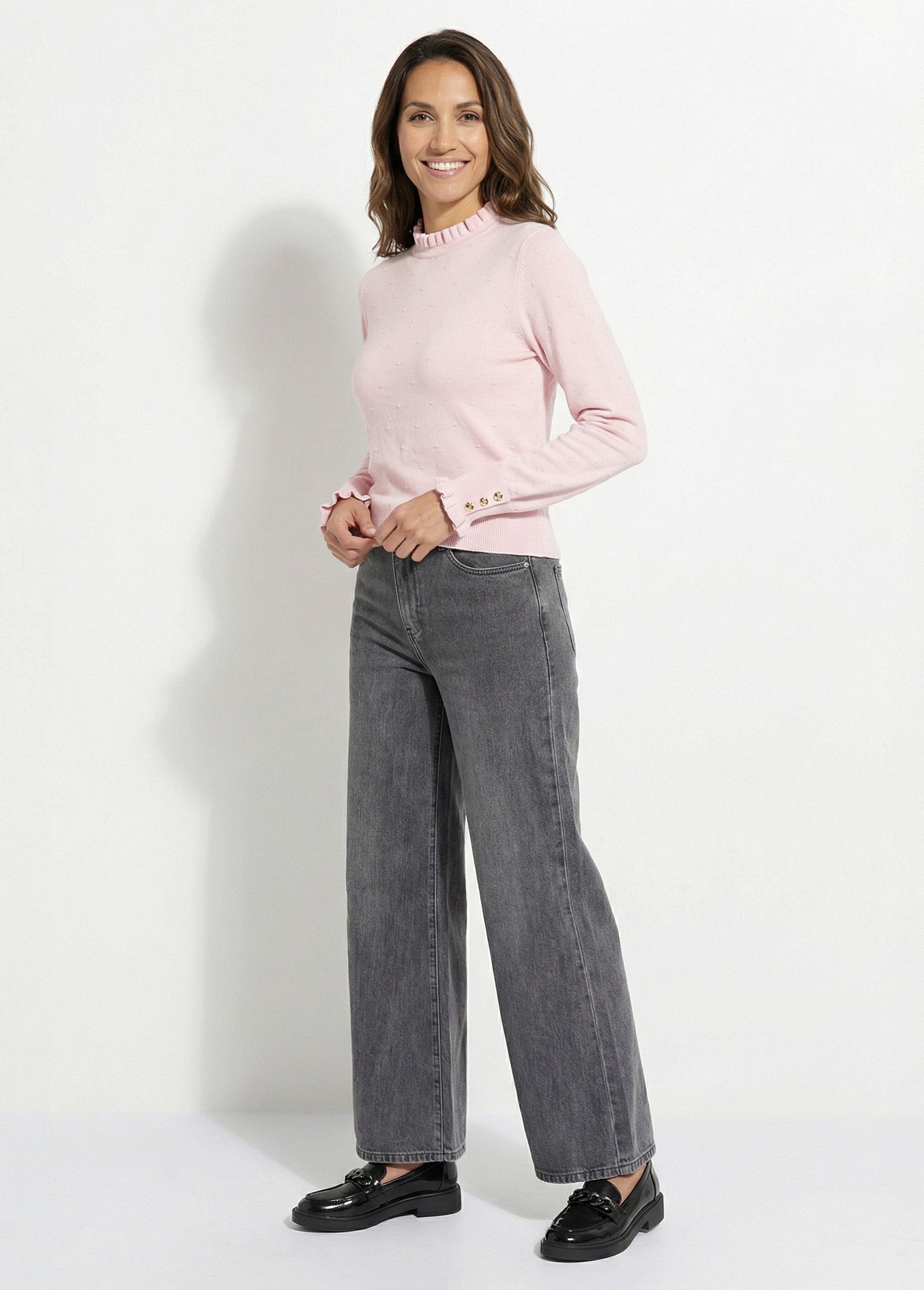 High-neck_pleated_sweater_with_dotted_Swiss_knit_Pink_SF1_slim