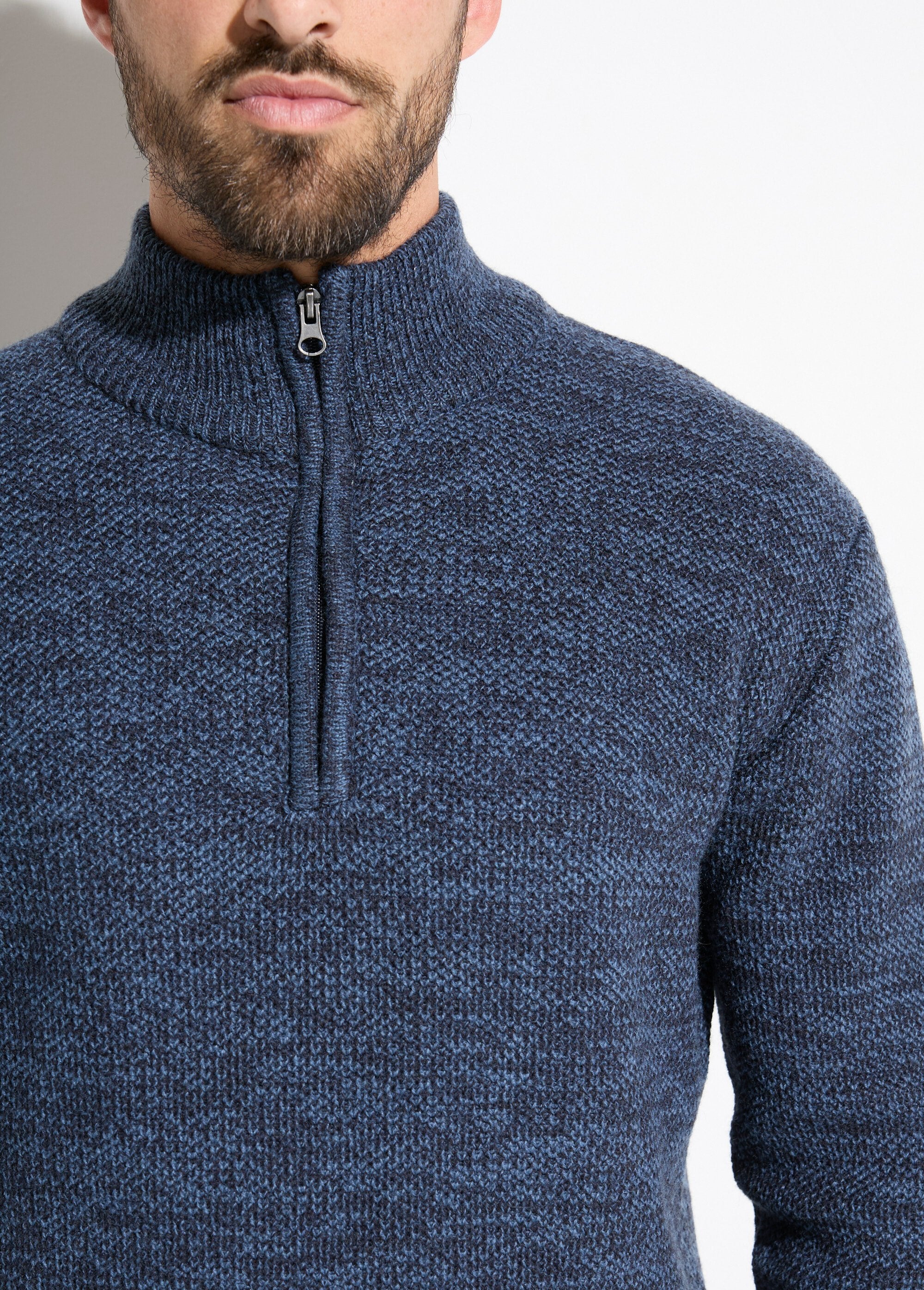 Pull_col_montant_zippé_maille_chinée_laine_Bleu_DE1_slim