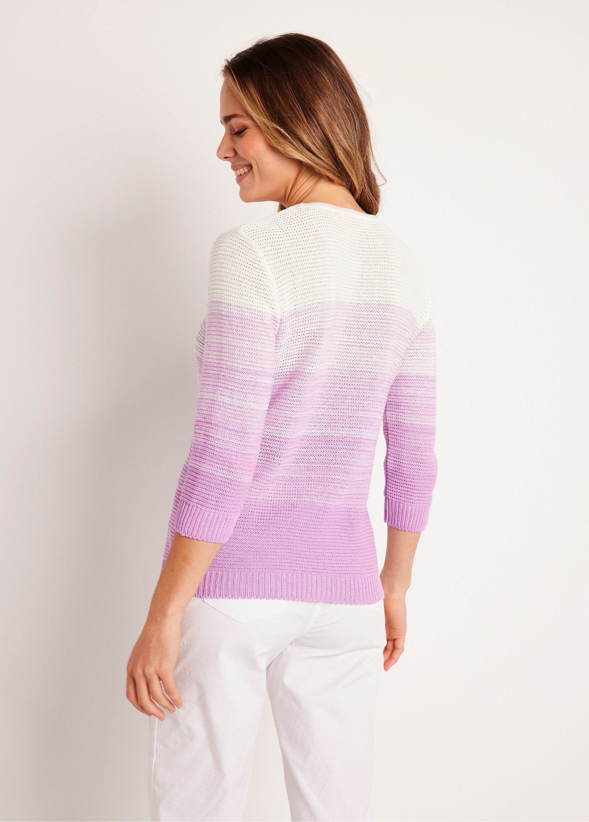 Soft_3/4_sleeve_cotton_sweater_White_and_purple_DO1_slim