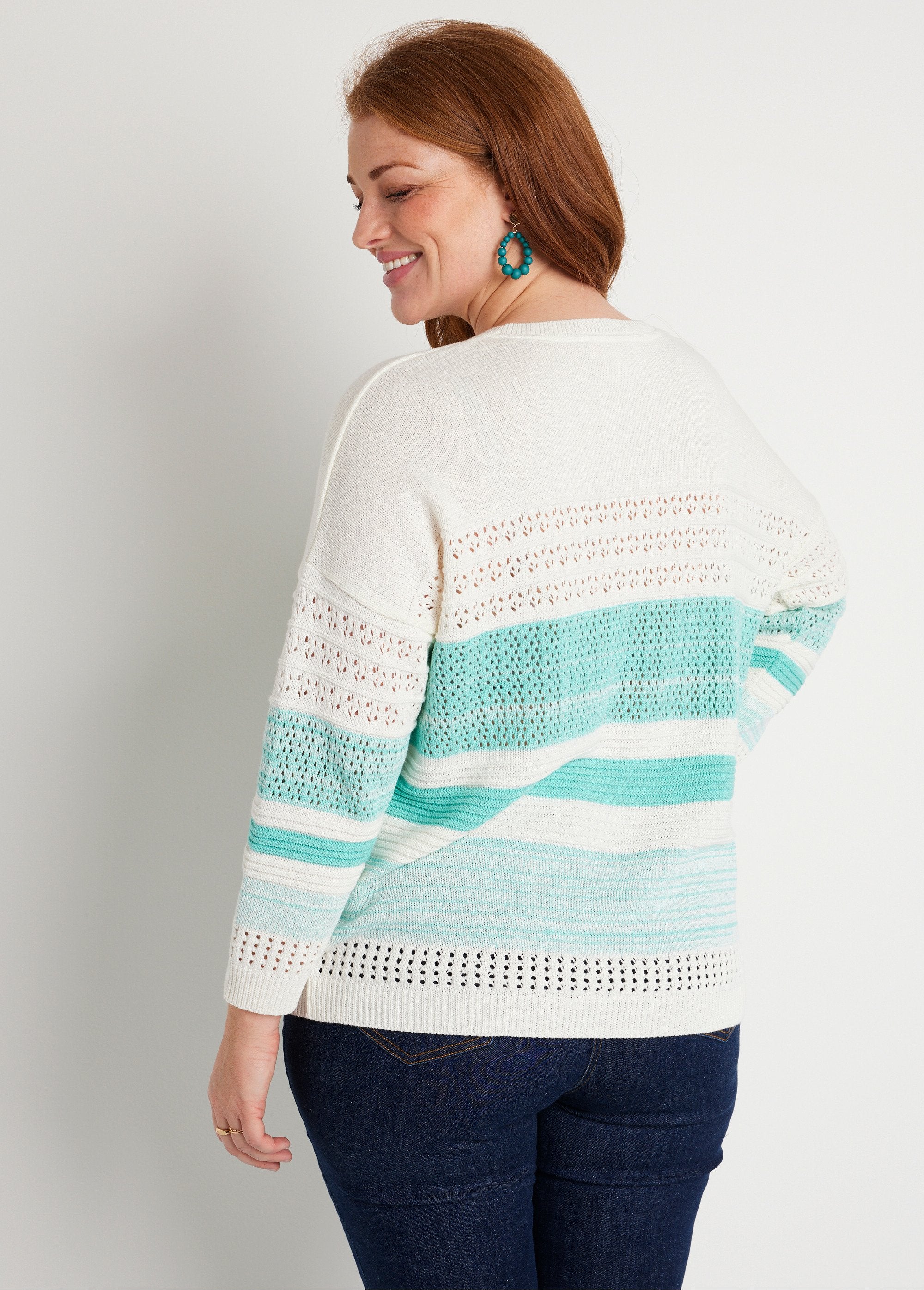 3/4_sleeve_openwork_cotton_blend_sweater_Aqua_DO1_curvy