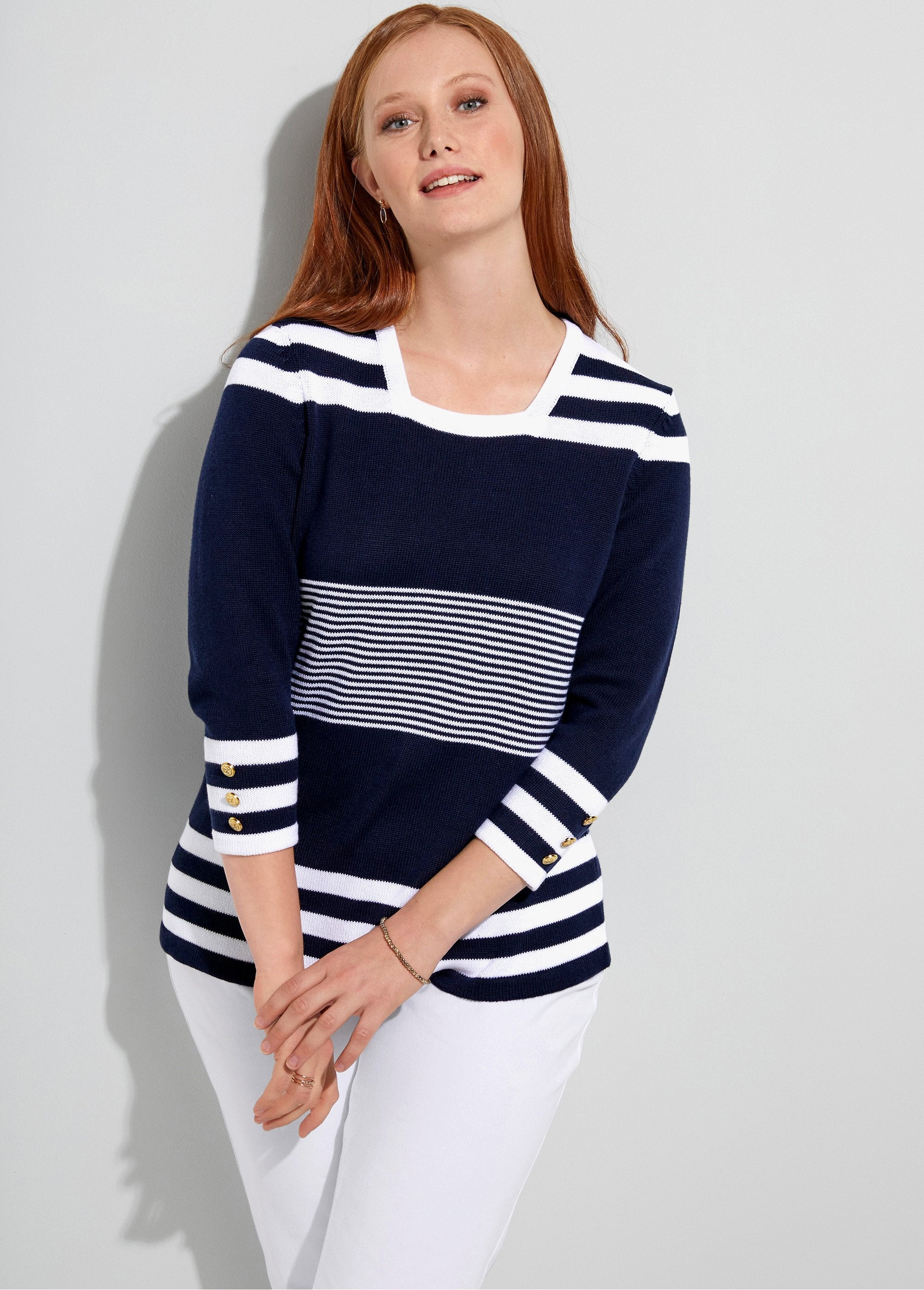 Striped_cotton_3/4_sleeve_sweater_Navy_and_white_FA1_curvy