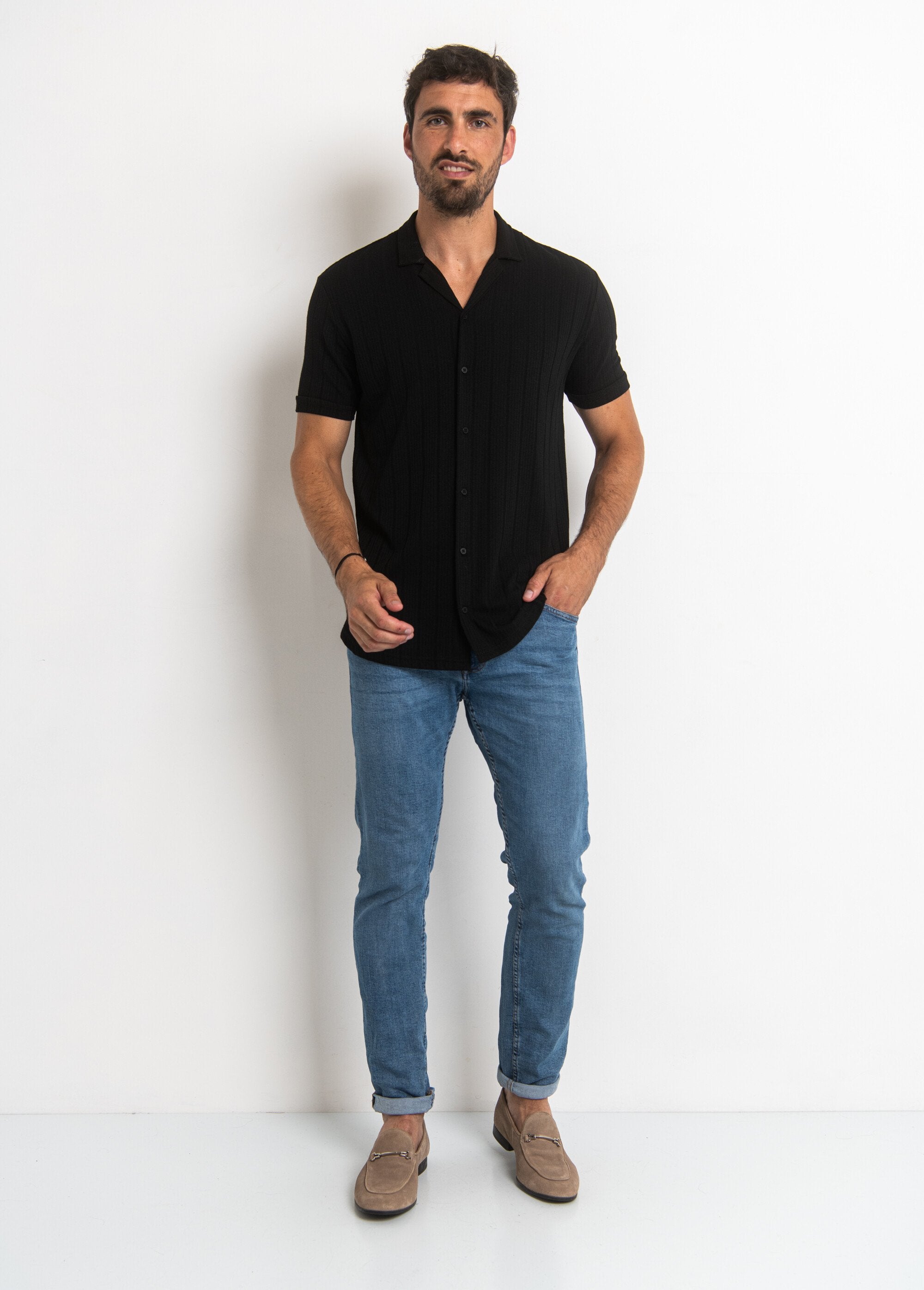 Ribbed_knit_polo_shirt_style_Black_SF1_slim