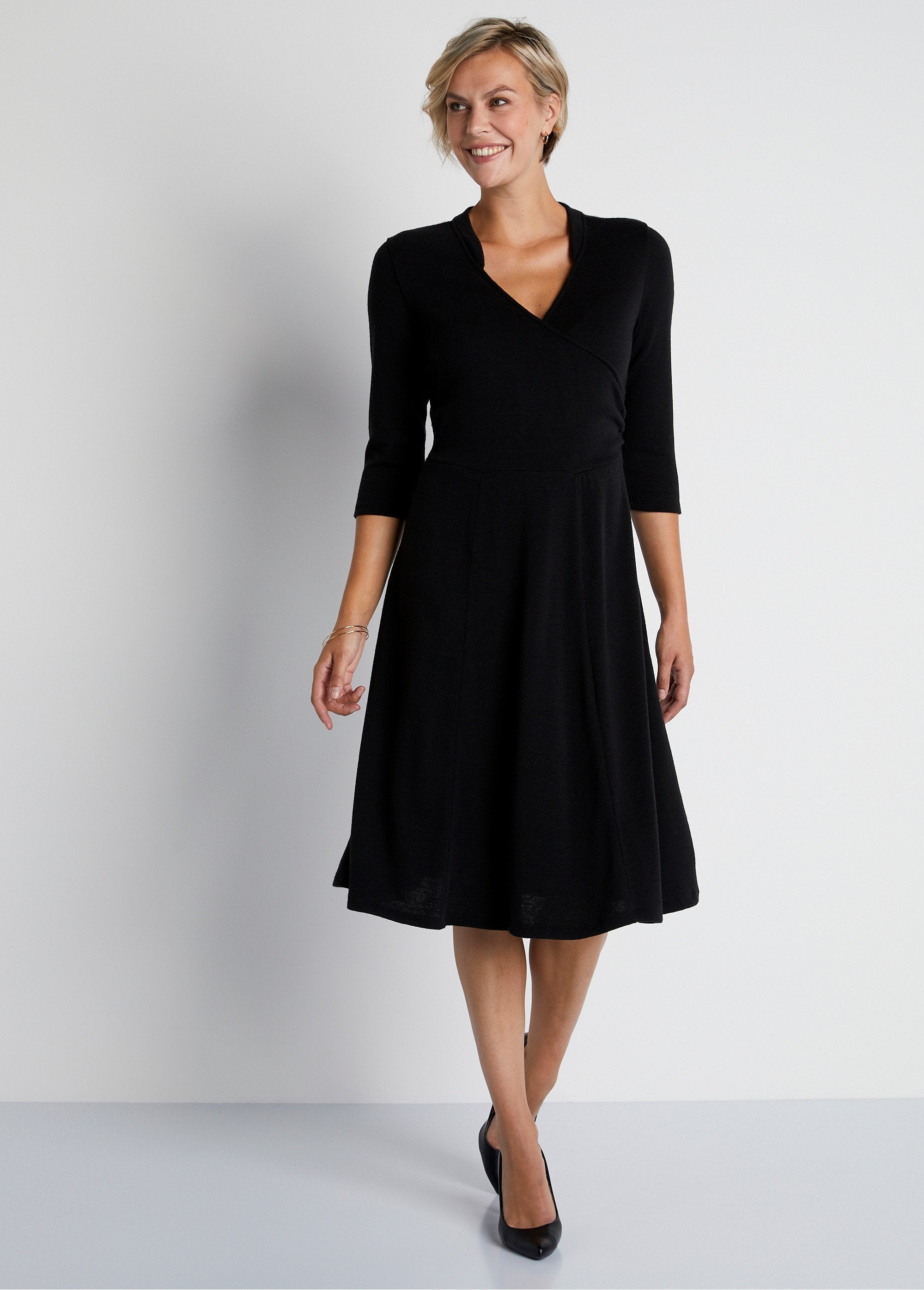 Short_wrap_dress_with_3/4_sleeves_Black_FA1_slim