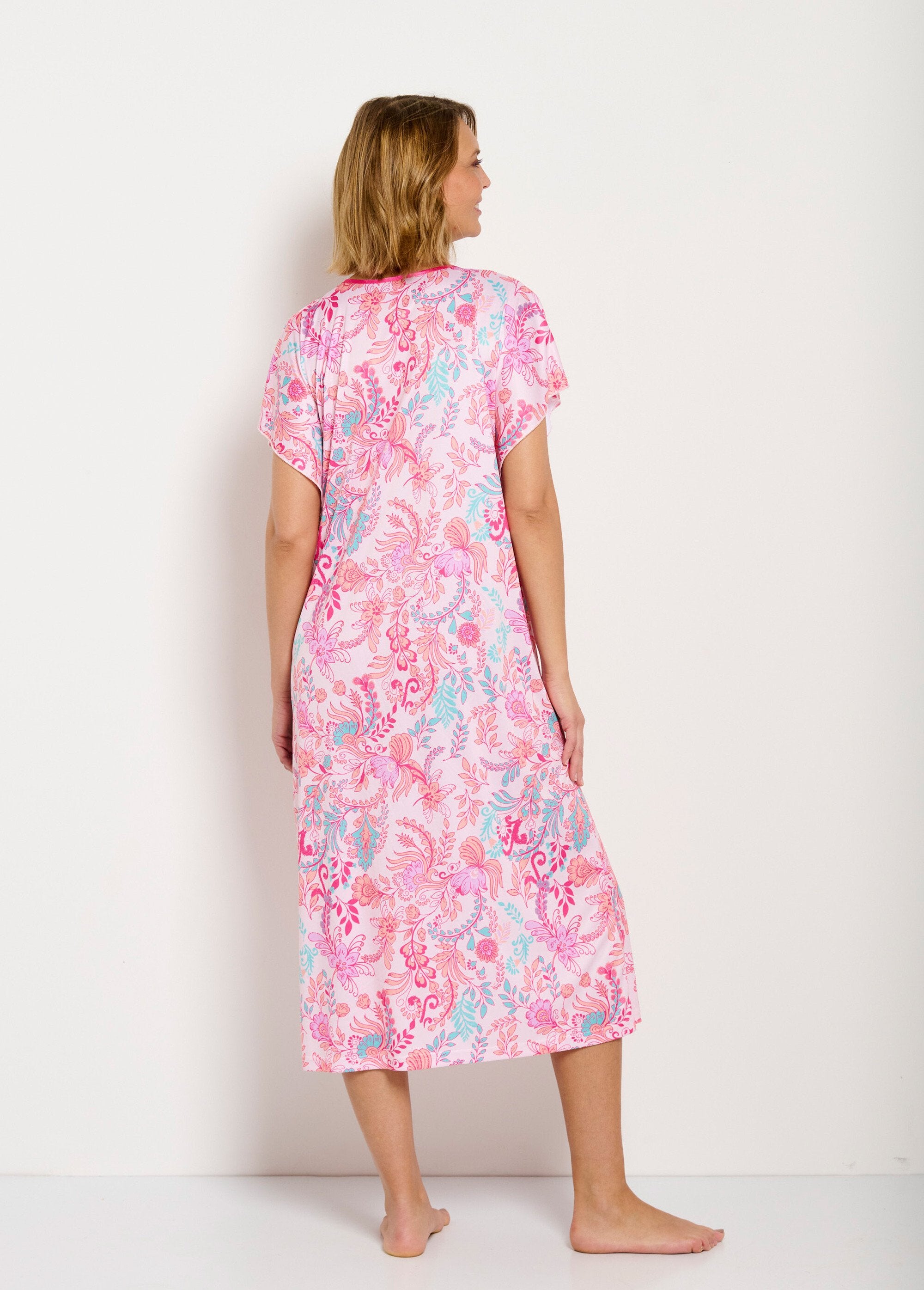 Long_satin_floral_print_hostess_dress_Pink_background_DO1_slim