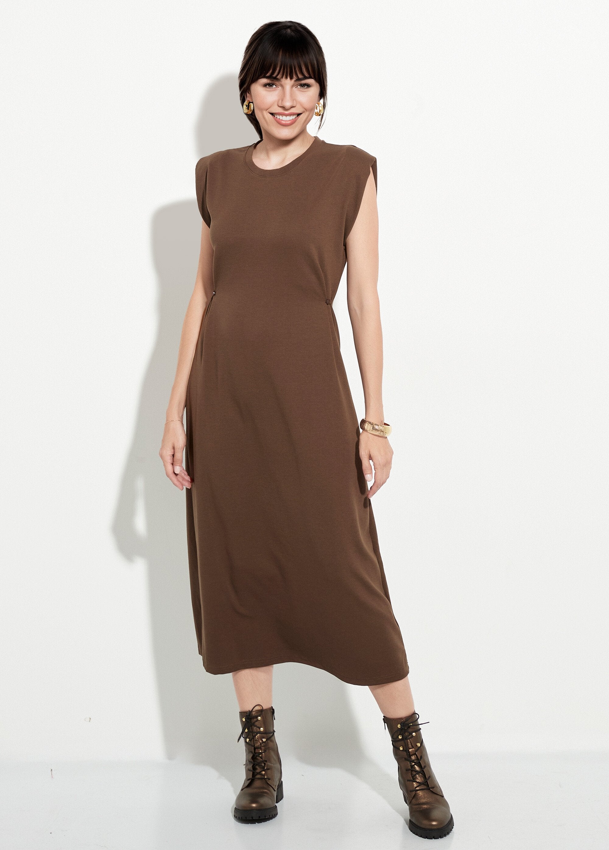 Long_plain_round_neck_T-shirt_dress_Brown_FA1_slim