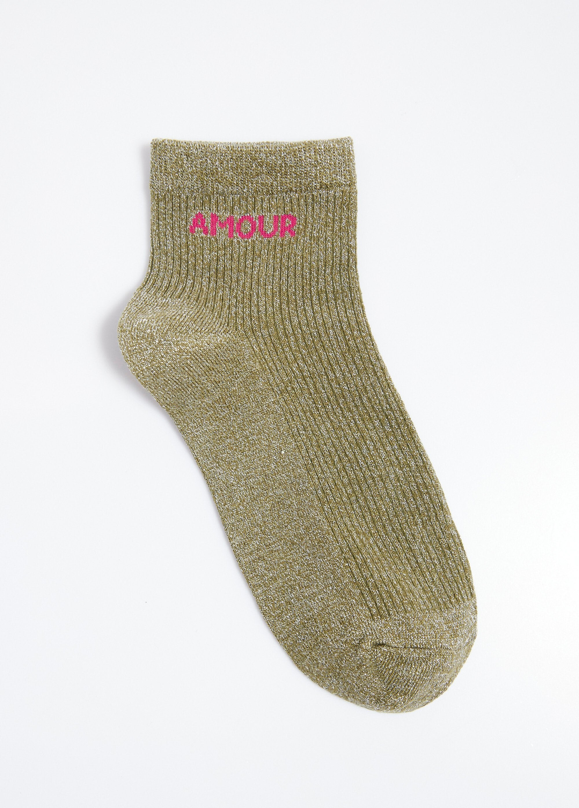Metallic_thread_socks,_LOVE_message_Khaki_DE1_slim