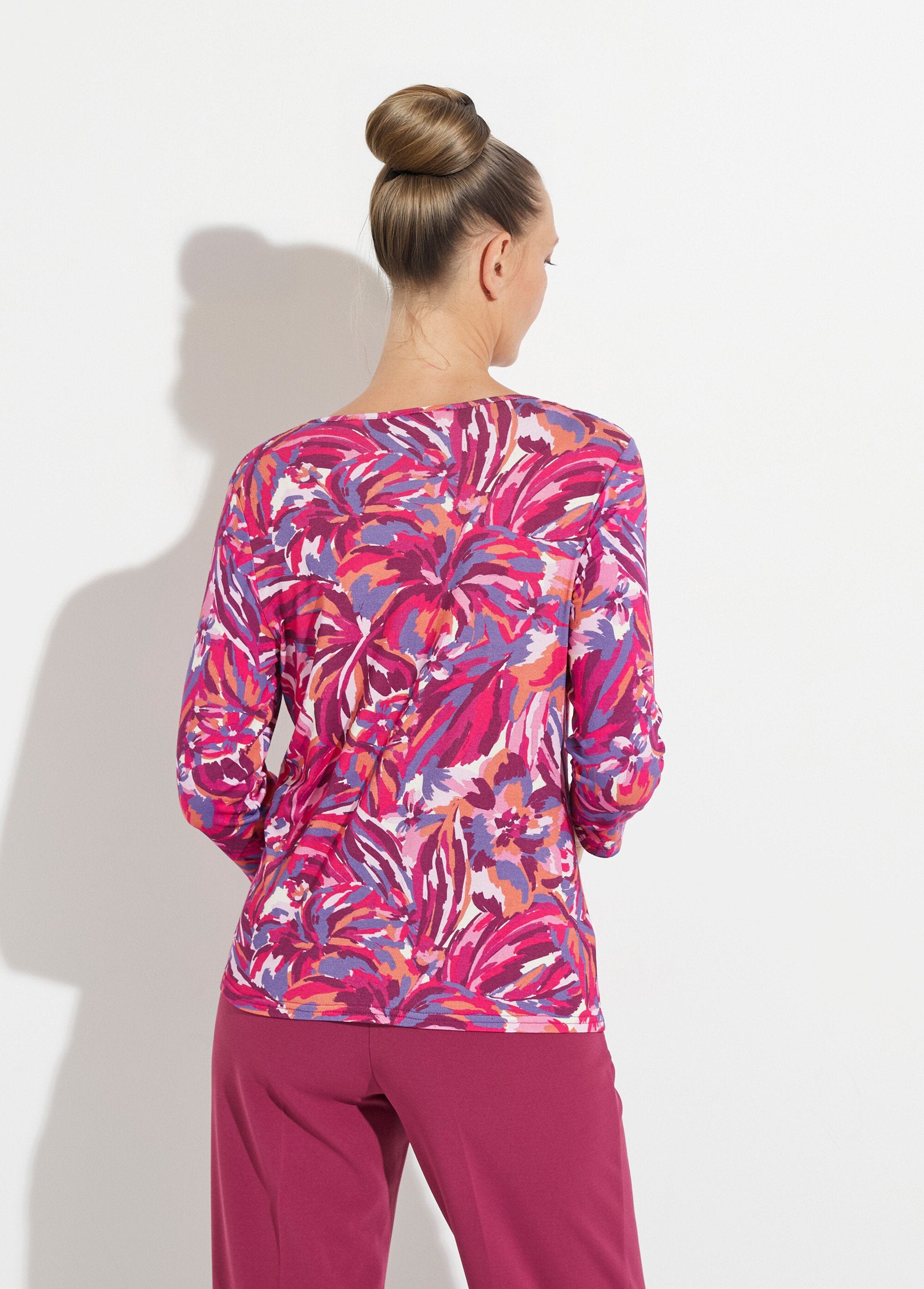 T-shirt_col_rond_manches_3/4_imprimé_Imprime_fuchsia_DO1_slim