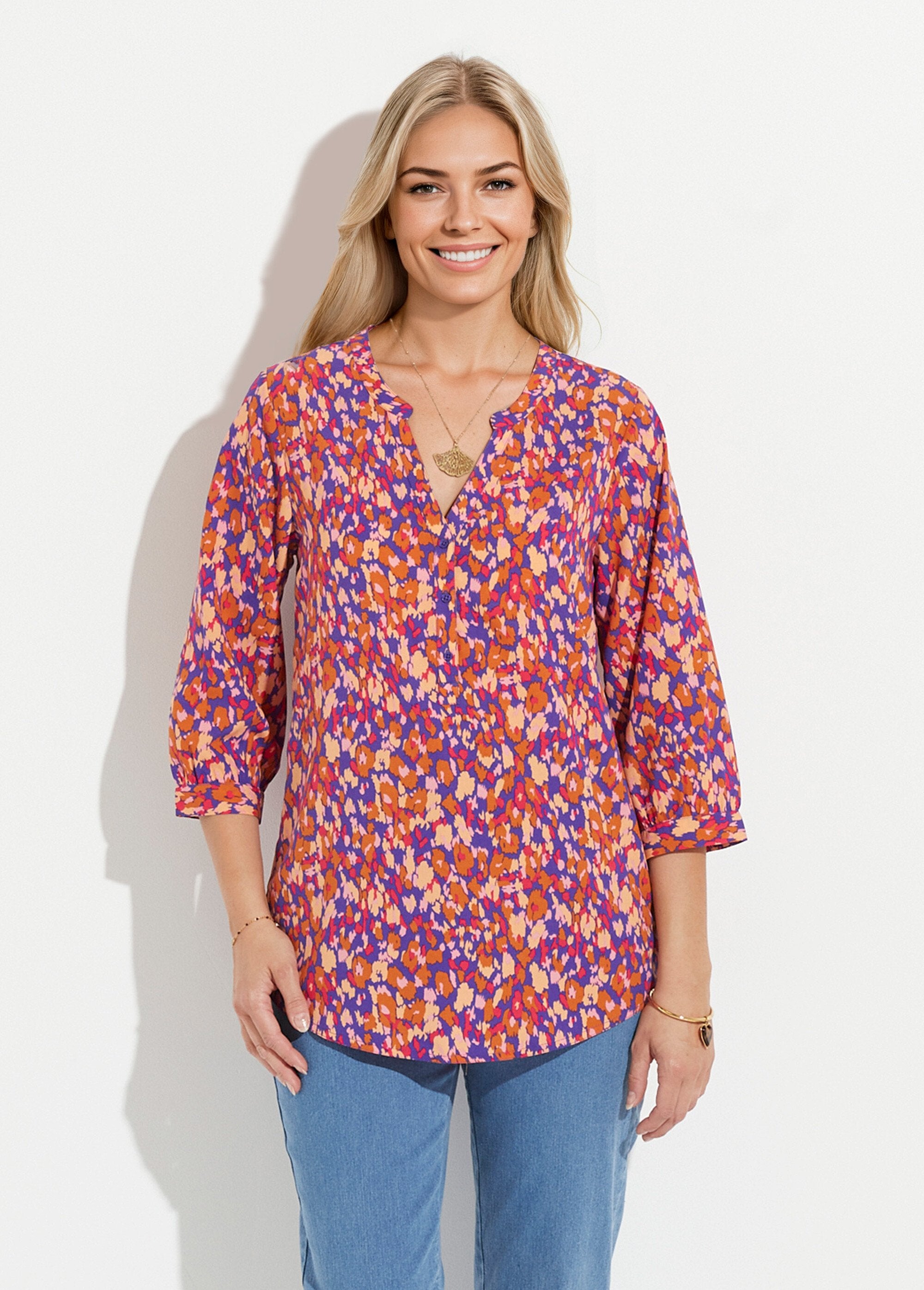 Loose-fitting_button-down_tunic_with_3/4-length_sleeves_Marine_et_ocre_FA1_slim