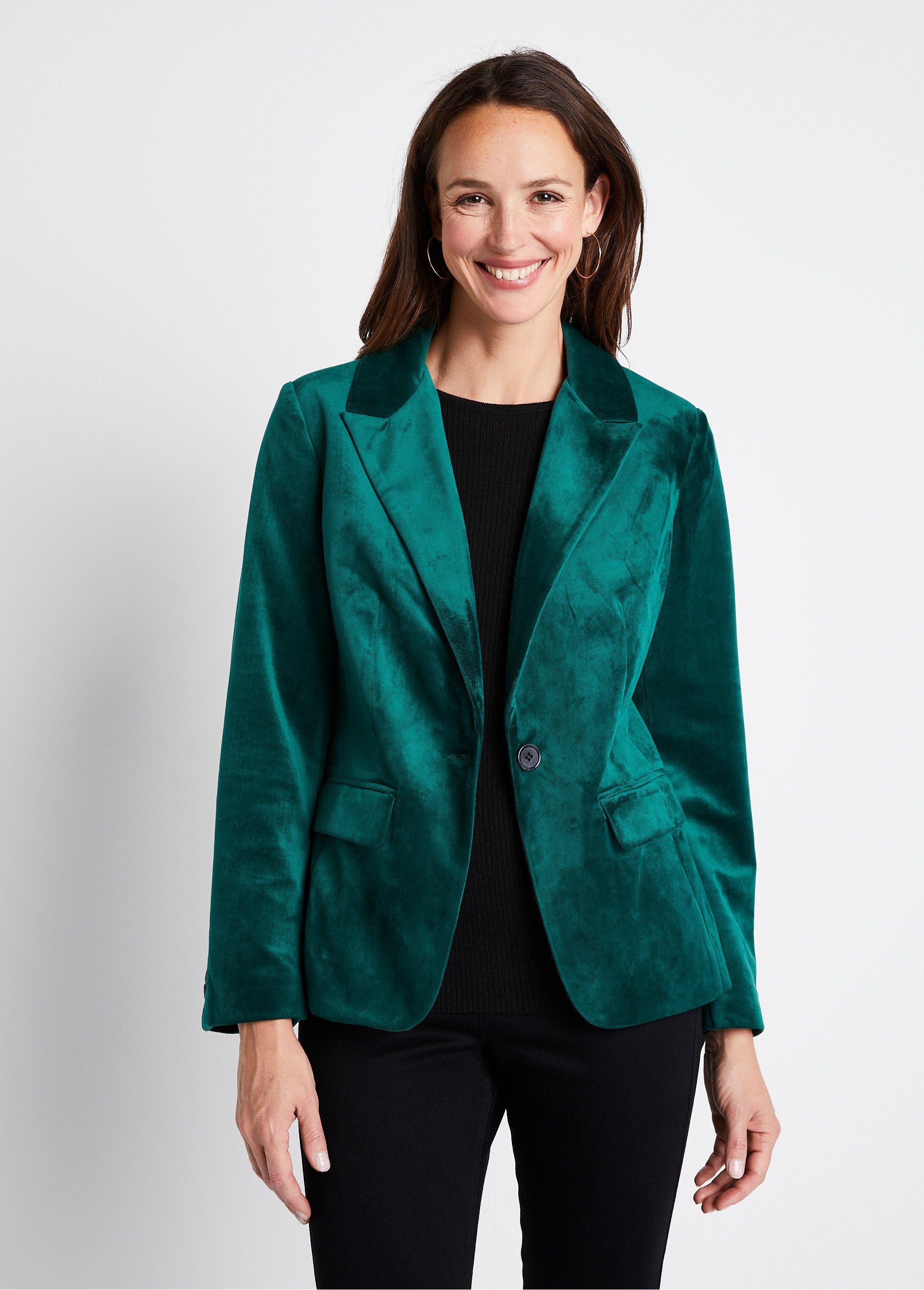 Straight_plain_velvet_blazer_jacket_with_tailored_collar_Green_FA1_slim